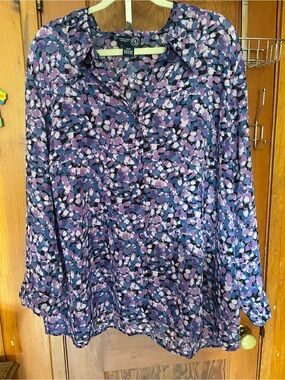 Venezia Purple Multi-Spot Button-Front Blouse